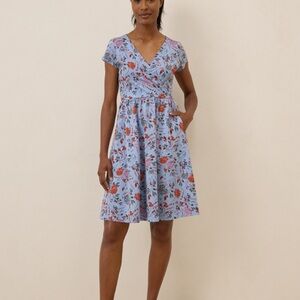 Pink and Blue Flutter Sleeve Midi Sundress with V-Neck